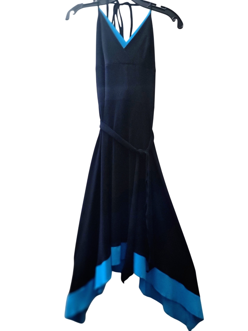 Rampage Black Dress with Turquoise Trim Handkerchief Hem